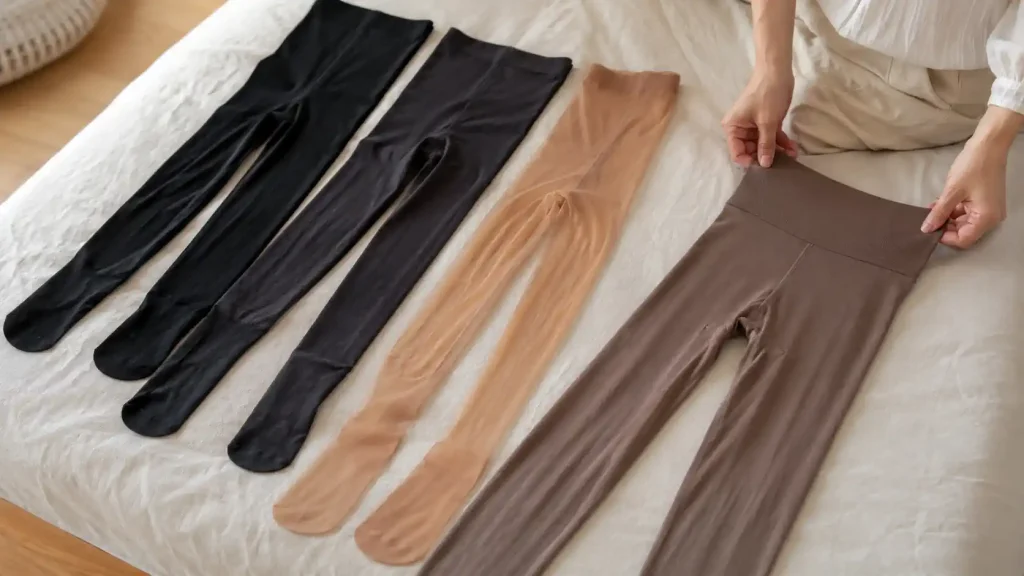 Comparaison de collants avec ceinture large, opaque et transparent