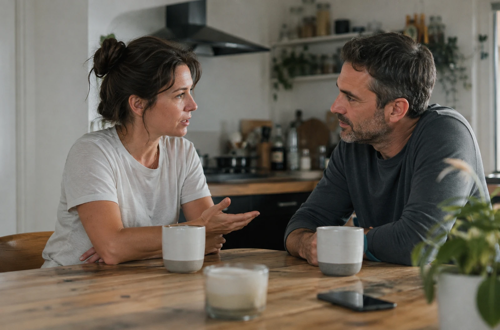 Couple discutant calmement d’une difficulté liée à leur intimité